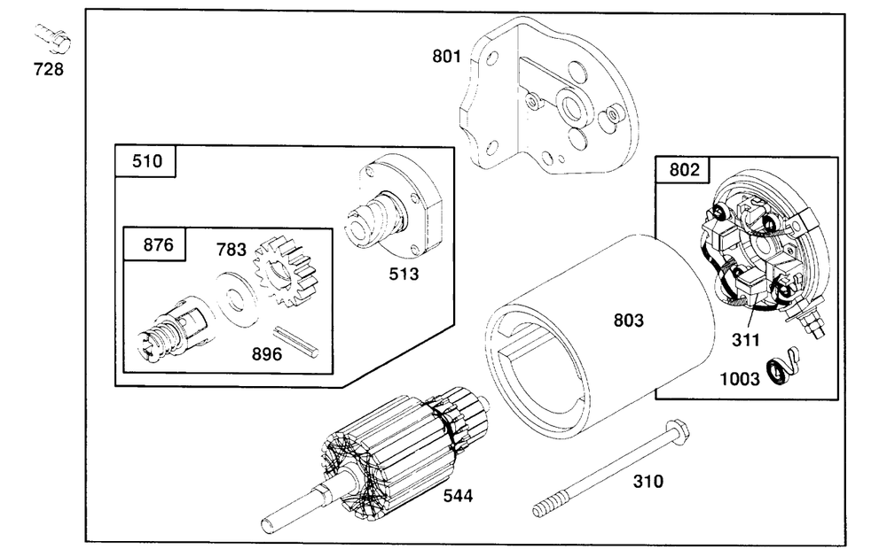 Electric Starter And Chart Diagram and Parts List for 259707-4007-XX  Briggs and Stratton Engine